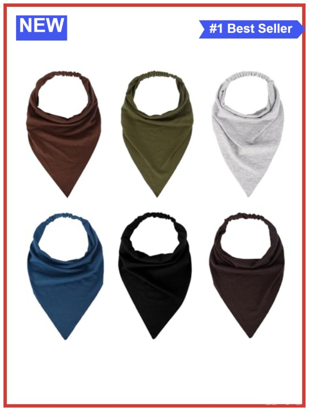 Cotton Triangle Non Slip Bandana Head Scarves 6 Pieces 13 Inch